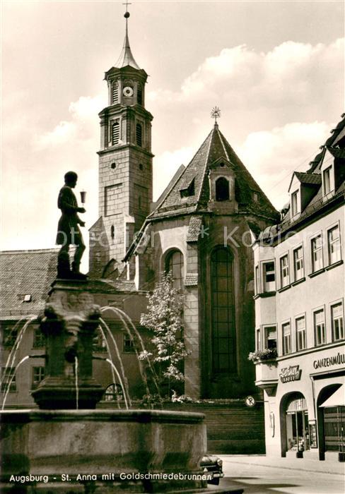 Augsburg St Anna Kirche mit Goldschmiedebrunnen