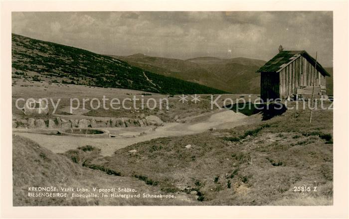 Spindleruv Mlyn Spindlermuehle Elbequelle im Hintergrund Schneekoppe Riesengebir