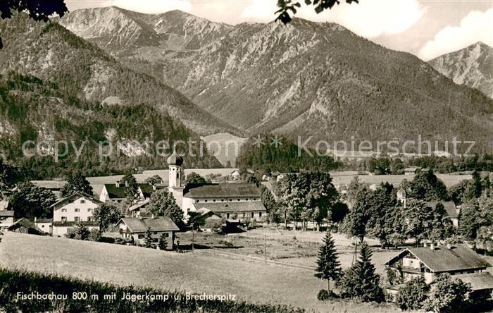 Fischbachau Ortsansicht mit Kirche Blick gegen Jaegerkamp und Brecherspitze Baye