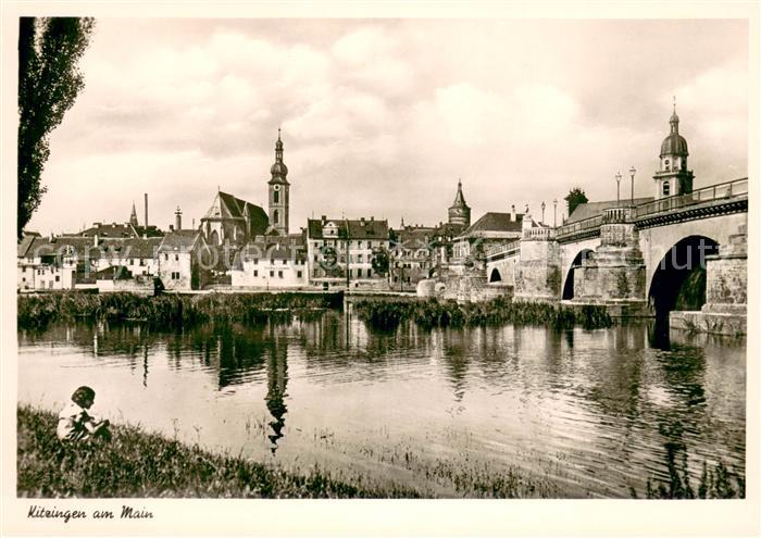 Kitzingen Main Uferpartie am Main Blick zur Stadt Mainbruecke