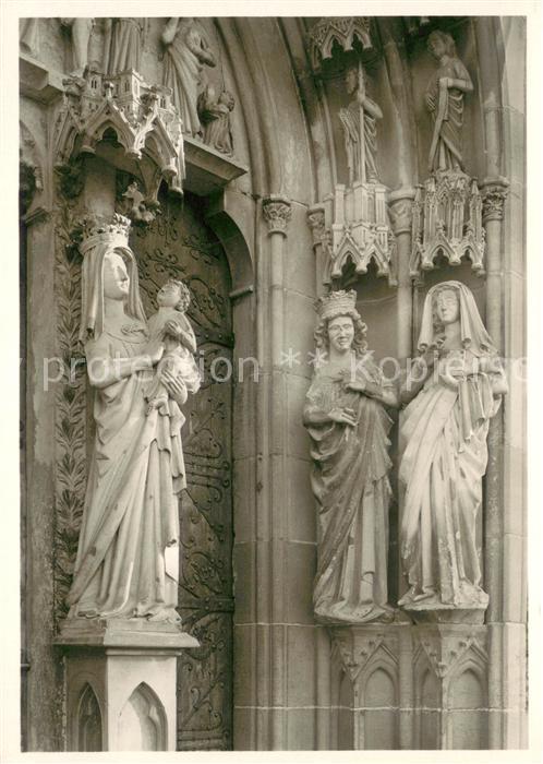 Wimpfen Stiftskirche Muttergotte und Heilige am suedl Hauptportal