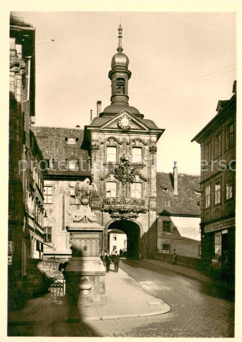 Bamberg Neues Rathaus auf der Regnitzinsel Gotischer Brueckenturm