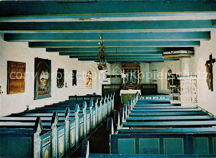 Hallig Hooge Kircheninneres Gemeindegestuehl Kanzel