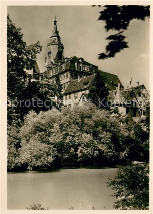 Tuebingen Hoelderlinturm mit alter Aula und Turm der Stiftskirche
