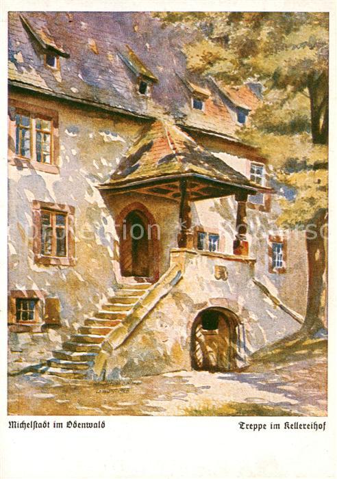 Michelstadt Treppe im Kellereihof Kuenstlerkarte