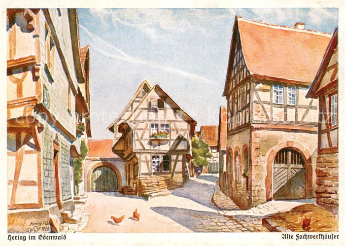 Hering Odenwald Alte Fachwerkhaeuser Kuenstlerkarte