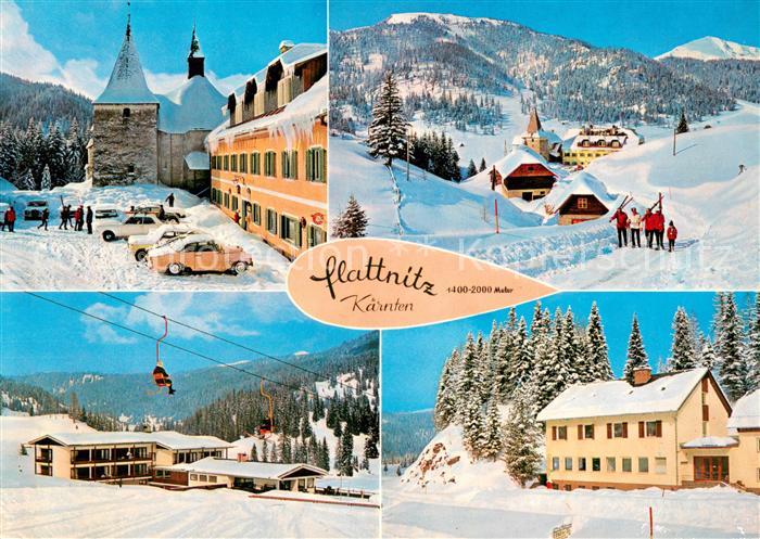 Flattnitz Kirche Panorama Hotel Wintertalerhof mit Sessellift Kath Jugendheim Fl