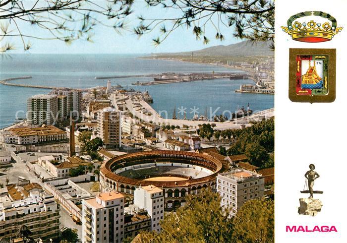 Malaga Andalucia Vista desde Gibralfaro Panorama Stierkampfarena Hafen Wappen Kr