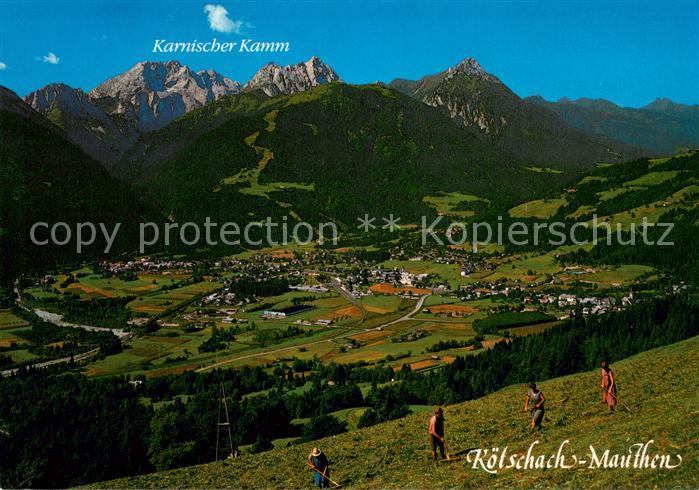 Koetschach-Mauthen Kaernten Panorama Karnischer Kamm Alpen Bergbauern
