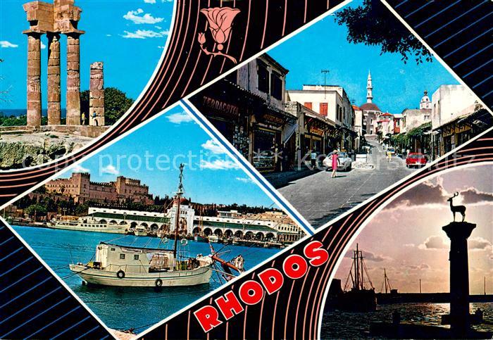 Rhodos Rhodes aegaeis Tempelruine Strassenpartie Fischerkahn