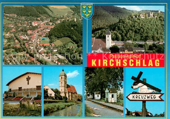Kirchschlag Buckligen Welt Fliegeraufnahme Ortskern mit Burgruine Passionsspielh