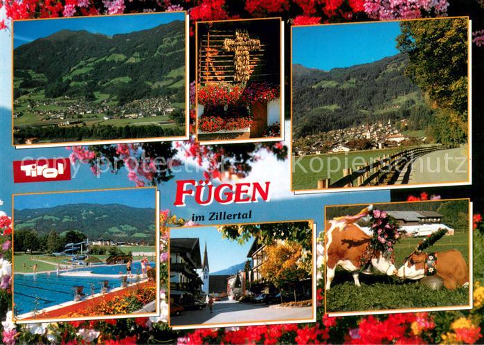 Fuegen Panorama Schwimmbad Ortsansicht Strassenpartie Geschmueckte Kuehe