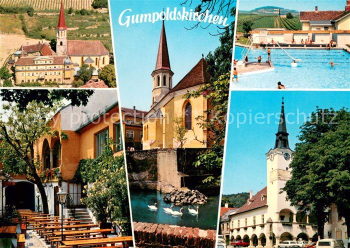 Gumpoldskirchen Niederoesterreich Kirche Schwimmbad Schwanenteich