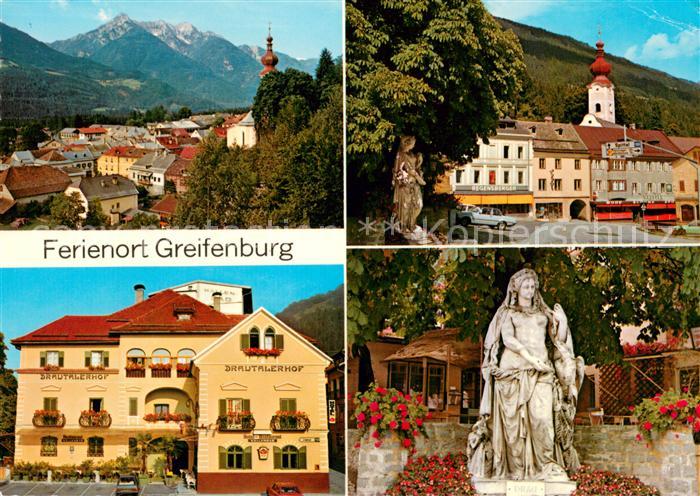 Greifenburg Panorama Drautaler Hof Teilansicht Statue