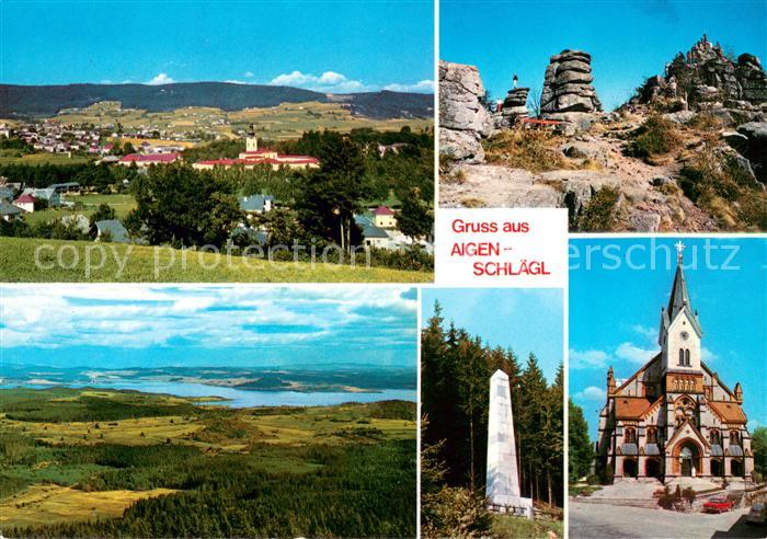 Aigen Schlaegl Panorama mit Baerenstein Moldaublick Adalbert Stifter Denkmal Pfa