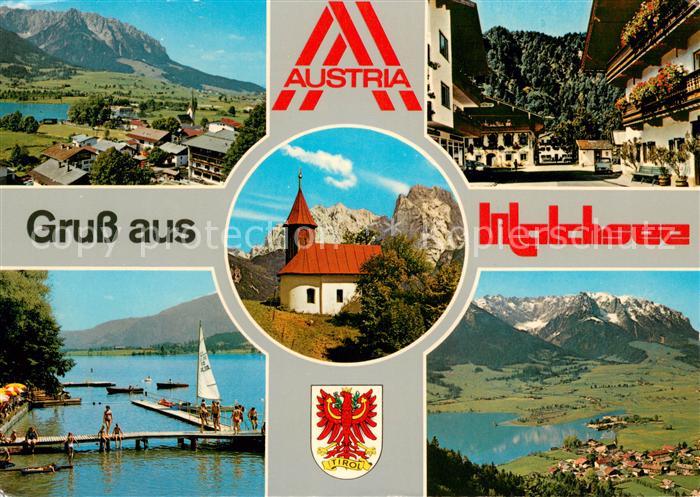 Walchsee Tirol Panorama Ortspartie Strand Bootssteg