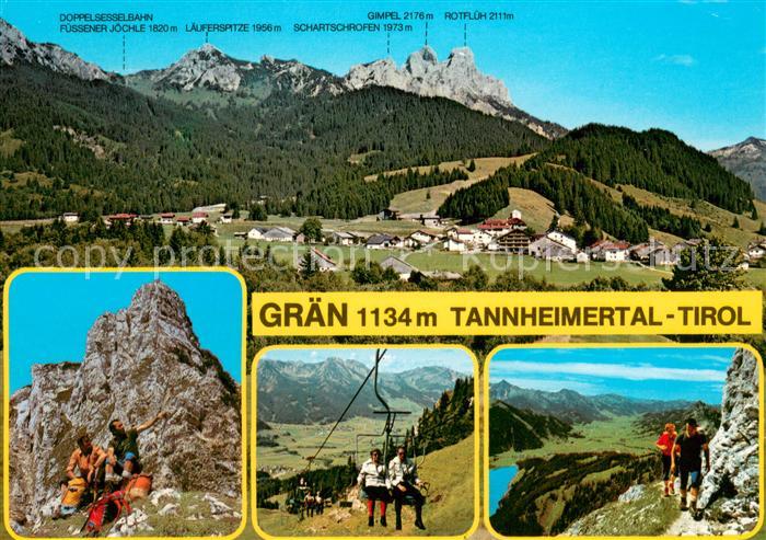 Graen Tirol Panorama Tannheimertal Fuessener Joechle Wanderer Sesselbahn