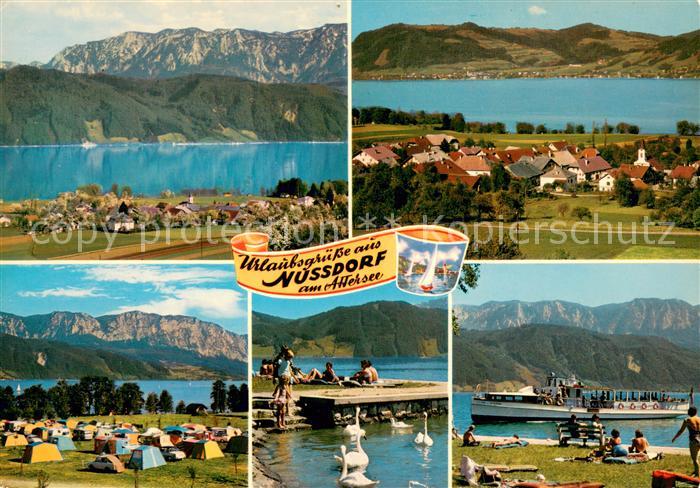 Nussdorf Attersee Panorama Campingplatz Strand Fahrgastschiff