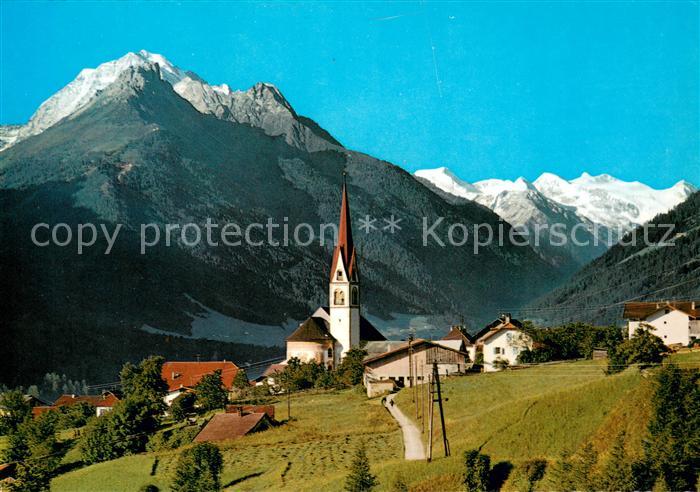 Telfes Stubai Ortsansicht mit Kirche Alpenpanorama