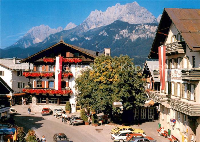 St Johann Tirol Ortsmotiv mit Blick gegen Kaisergebirge