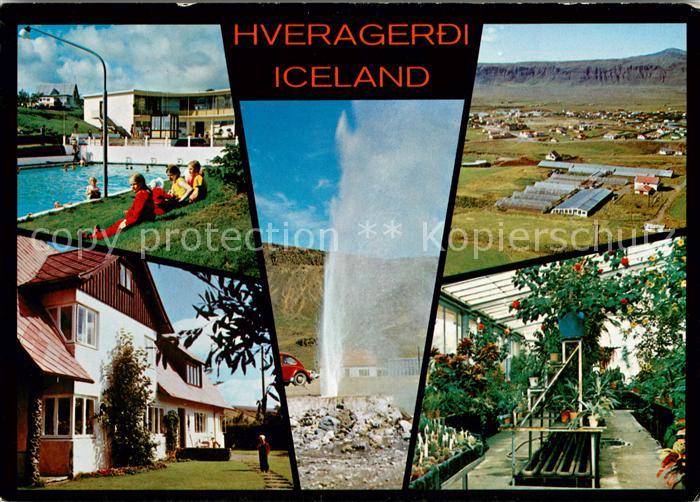 Hveragerdi Teilansichten Freibad Geysir Gewaechshaus Landschafspanorama