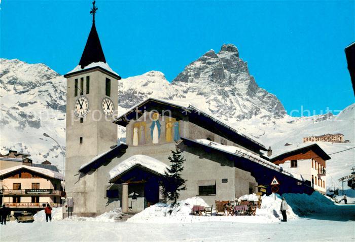 Cervinia Breuil Dorfkirche mit Matterhorn