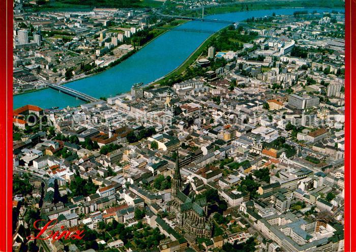 Linz Donau Fliegeraufnahme Zentrum mit Mariendom Urfahr