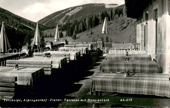Teichalpe Alpengasthof Pierer Terrasse mit Hochlantsch
