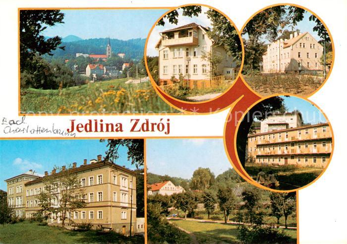 Jedlina Zdroj Ortsansicht mit Kirche Ferienhaeuser Sanatorium