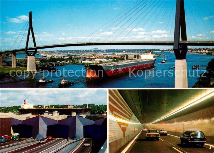 Hamburg Koehlbrandhochbruecke Hochseedampfer Neuer Elbtunnel