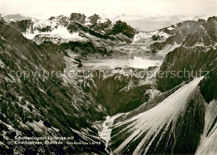 Luenersee Vorarlberg Schattenlagant mit Kirchlispitzen Rhaetikon Gebirgspanorama