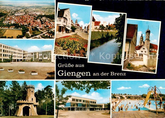Giengen Brenz Fliegeraufnahme Teilansichten Kirche Freibad Turm Partie am Fluss
