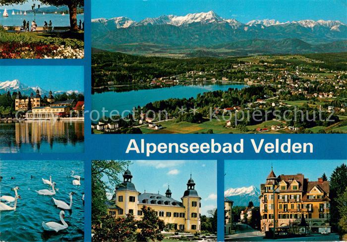Velden Woerthersee Strandpromenade Mittagskogel Schloss Velden Blick von der Kan