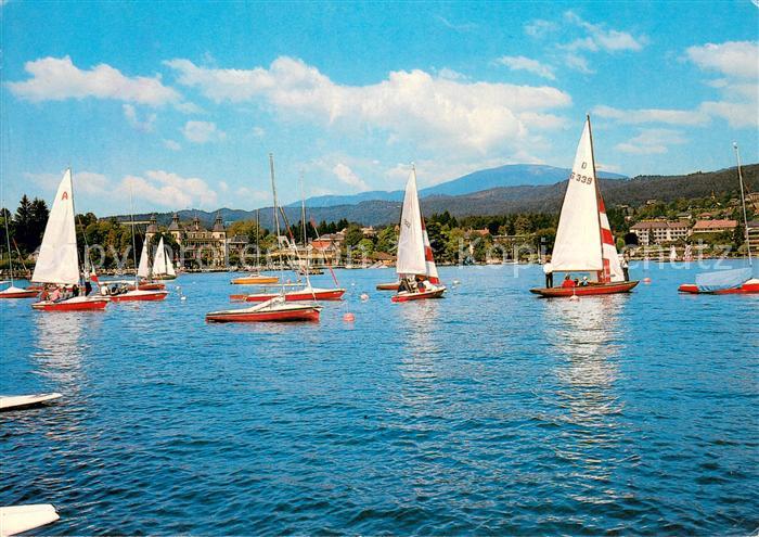 Velden Woerthersee Blick zum Schlosshotel und Gerlitzen