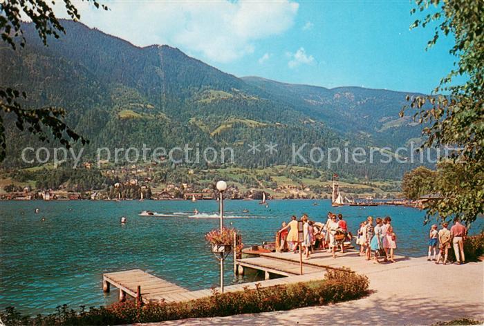 Ossiachersee Blick vom Lido auf Gerlitzen und Kanzelbahn