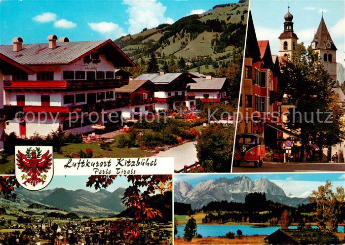 Kitzbuehel Tirol Strassenbild mit Haus Toni Sailer Vorderstadt mit Stadtpfarrkir