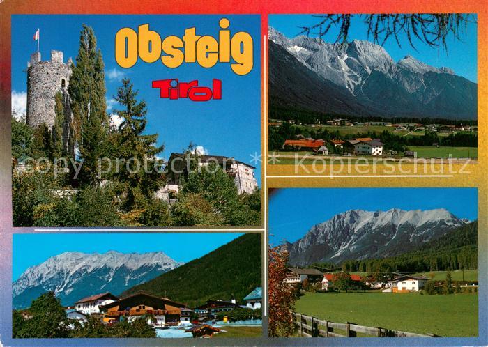 Obsteig Tirol Burgturm Panorama Ortsmotive