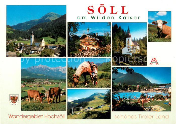 Soell Tirol Panorama Kirche Rinder Pferde Schwimmbad