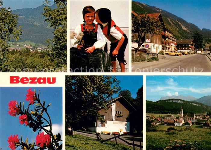 Bezau Vorarlberg Panorama Trachtenkinder Ortsstrasse Gasthaus Teilansicht