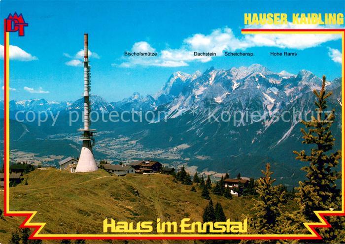 Ramsau Dachstein Steiermark Hauser Kaibling mit Krummholzhuette Sendeturm Jugend