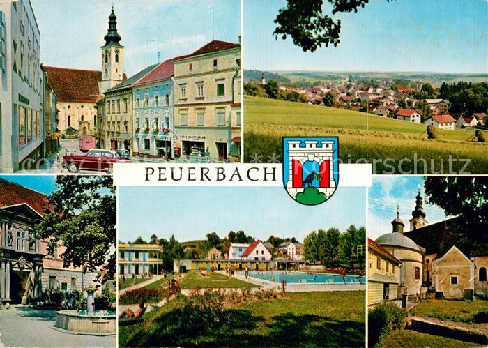 Peuerbach Pfarrkirche ehem Schloss Brunnen Pool Panorama