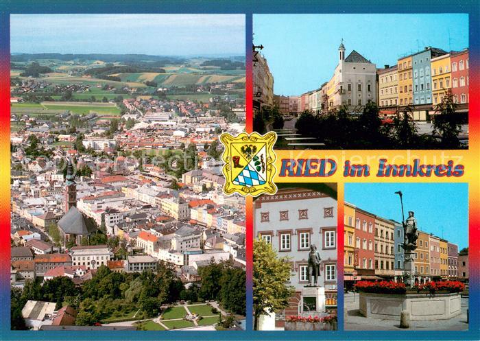 Ried Tirol Messe- und Bezirkshauptstadt Fliegeraufnahme Innenstadt Brunnen Denkm