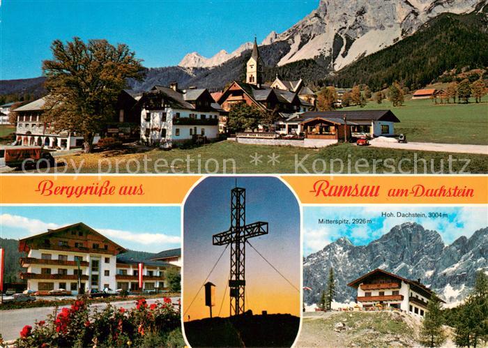 Ramsau Dachstein Steiermark Ortsansicht mit Kirche Hotels Gipfelkreuz Alpenpanor