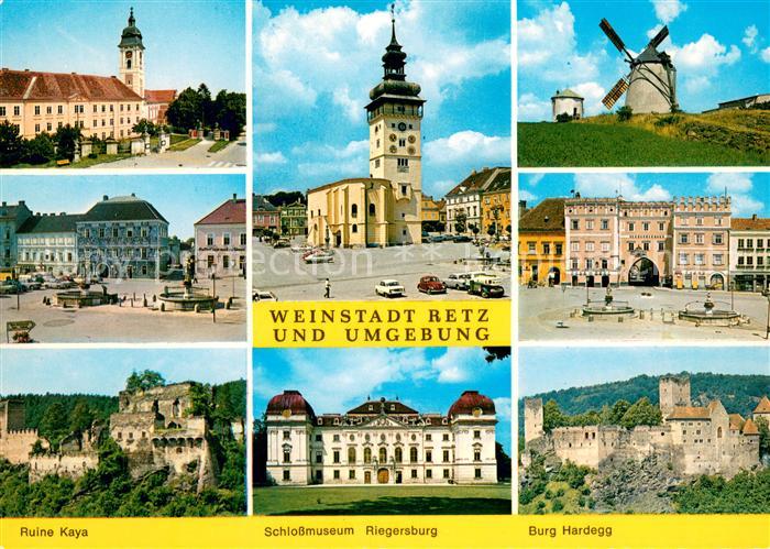 Retz Teilansichten Platz Kirche Windmuehle Ruine Kaya Schlossmuseum Riegersburg