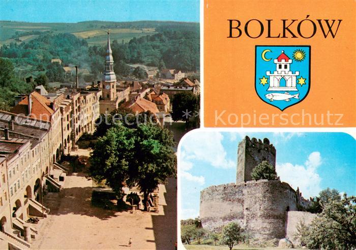 Bolkow Marktplatz Rathaus Arkadenhaeuser Burgruine Wappen