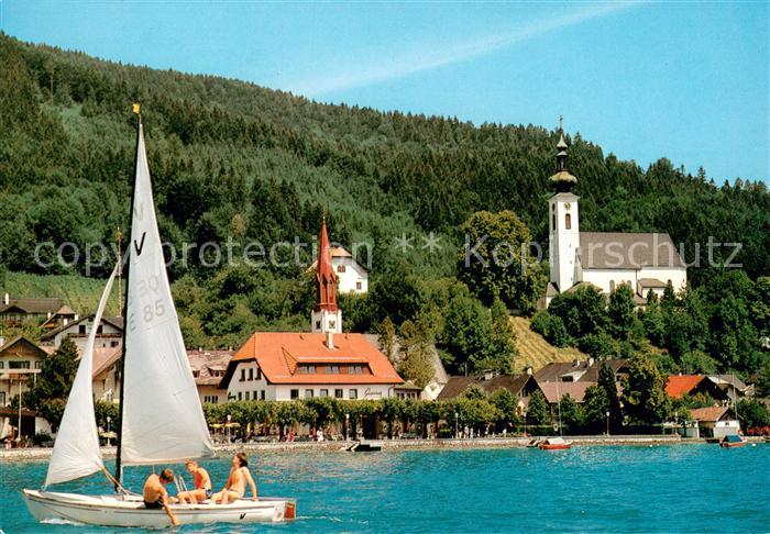 Attersee Ansicht vom See aus Blick zur Kirche Segeln Sommerfrische