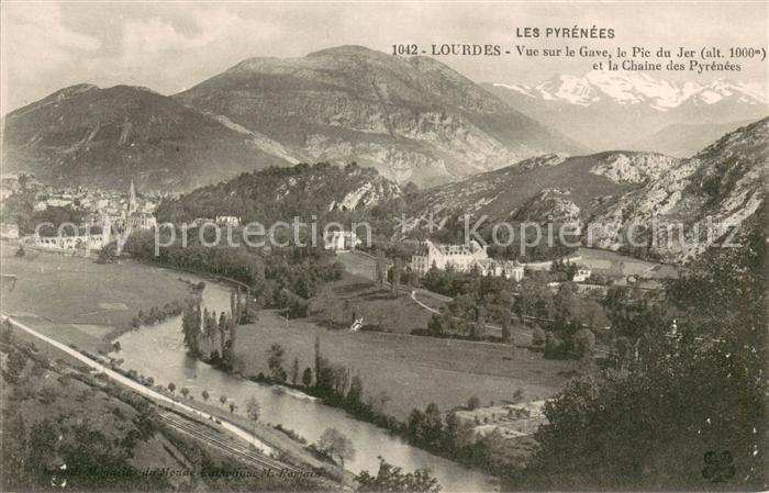 Lourdes Hautes Pyrenees Vue sur le Gave le Pic du Jer et la Chaine des Pyrenees