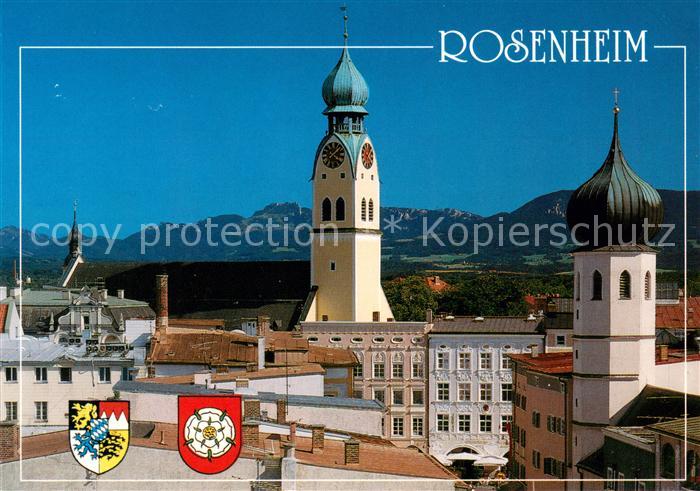 Rosenheim Bayern Stadtbild mit Kirchtuermen