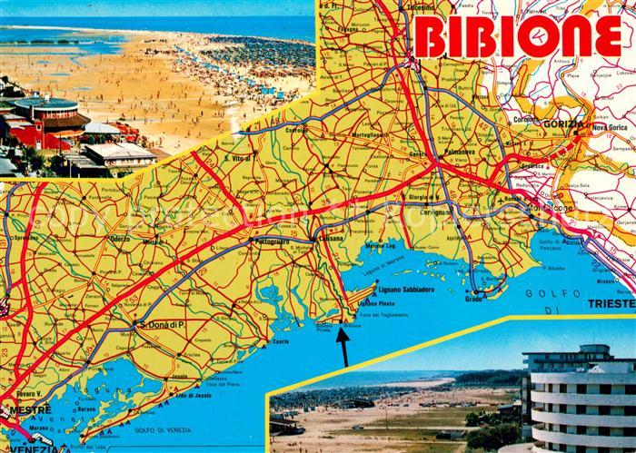 Bibione Panorama Kueste Strand Hotels Landkarte Kuestenregion