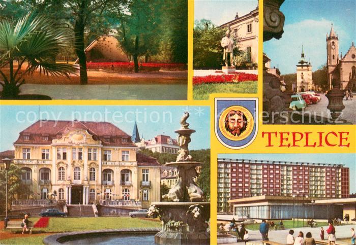 Teplice Partie z lazenskeho parku Socha presidenta Kl Gottwalda Zamecke namesti